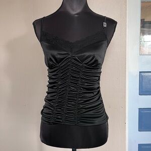 Hot Kiss 2000s y2k grunge black lace baby doll ruched cami tank top